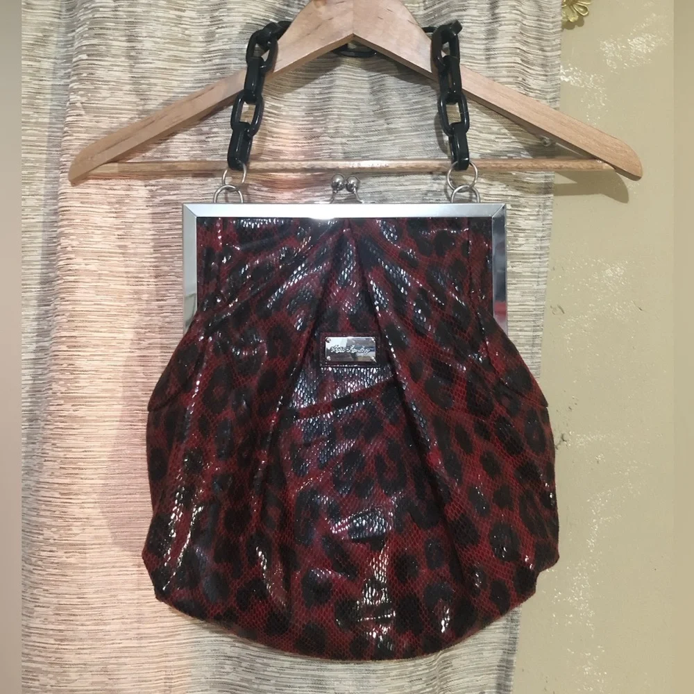 Kate Landry faux snakeskin leopard print chain handle handbag